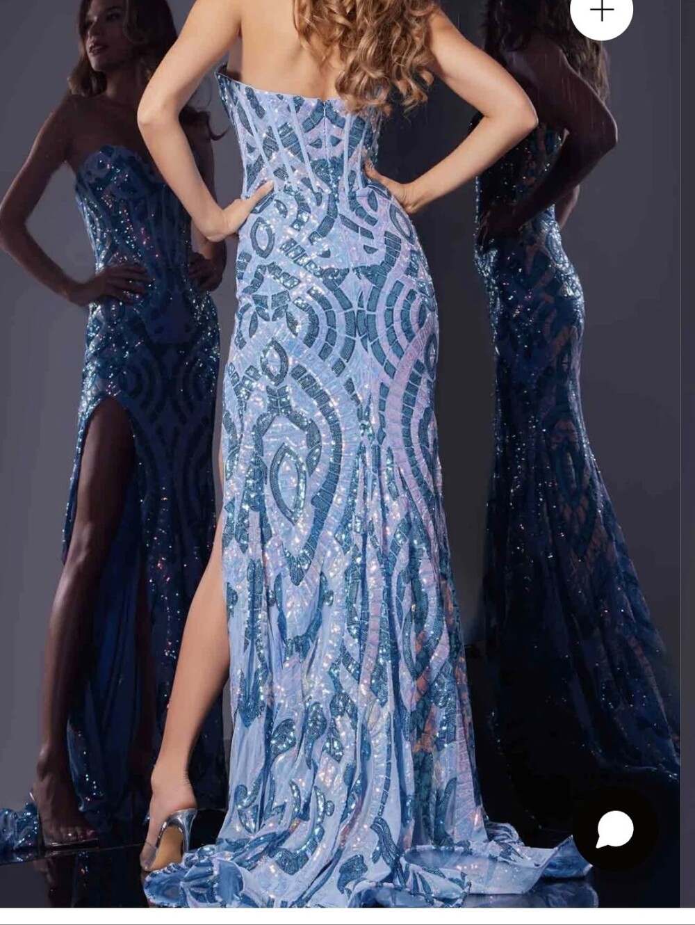 Light Blue Sequined Prom Dress - Sweetheart Neckline And Fitted Bodice. - Picture 6 of 6